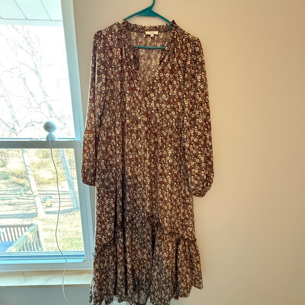 Easel Brown Floral Long Sleeve Dress